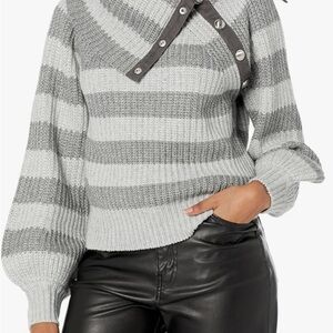 Derek Lam Gray and White Striped V-Neck Sweater